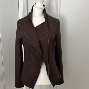 Clara Sun Woo Dark Brown Asymmetrical Zip Liquid Leather Jacket